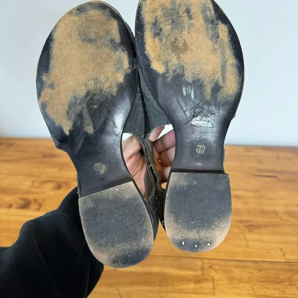 Free People Open Toe Cut Out Gray Textured Leather Flats Size 38